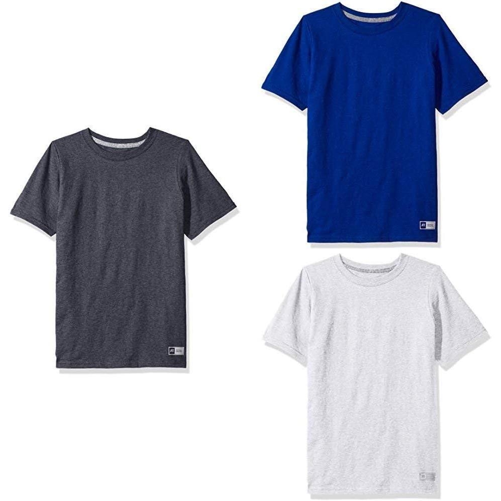 imageRussell Athletic Big Boys Cotton Performance Short Sleeve TShirtBlack HeatherRoyalAsh