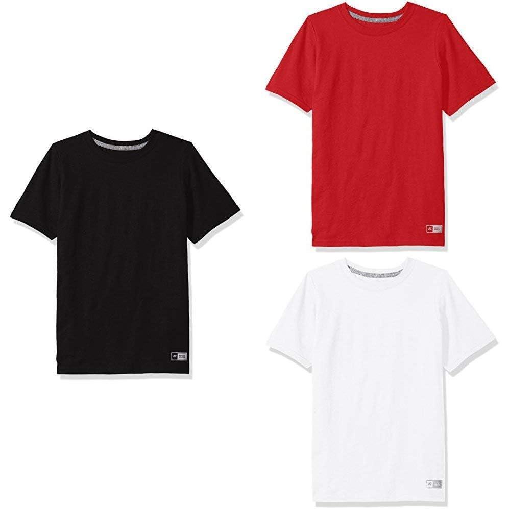 imageRussell Athletic Big Boys Cotton Performance Short Sleeve TShirtBlackTrue Red White