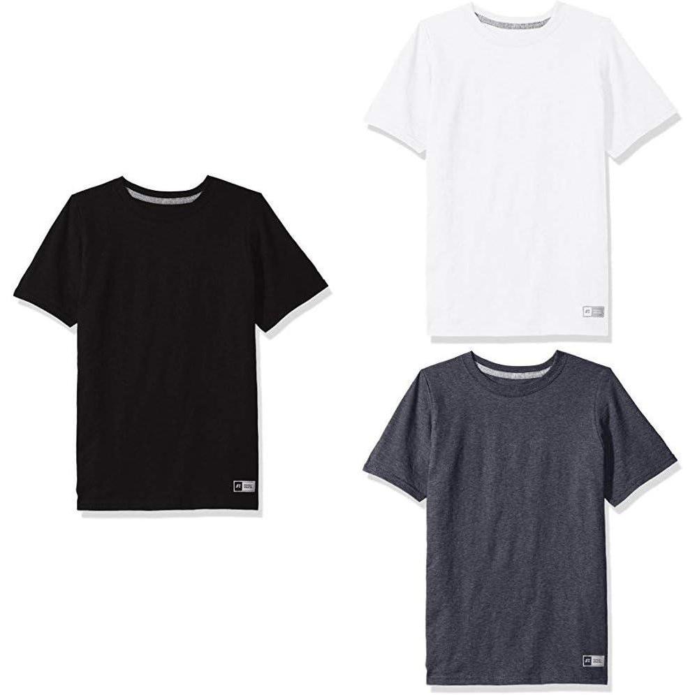 imageRussell Athletic Big Boys Cotton Performance Short Sleeve TShirtBlackWhiteBlack Heather
