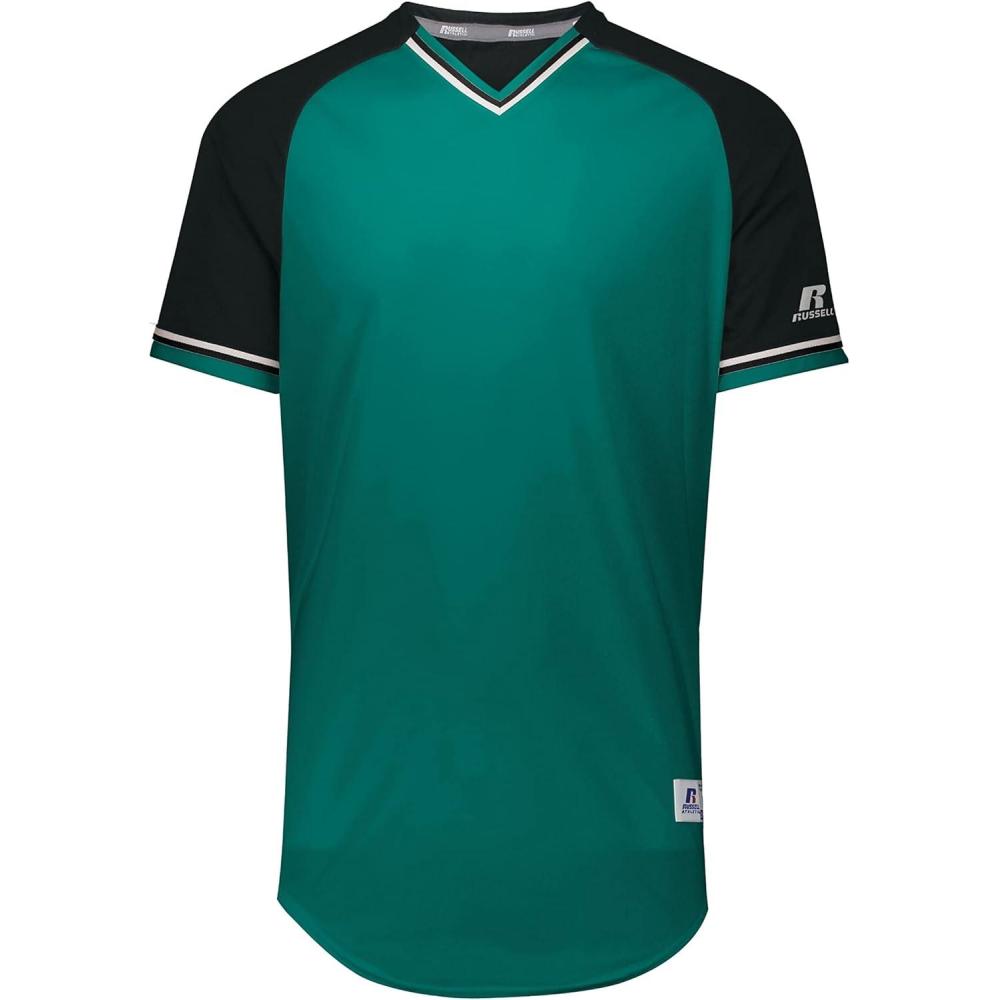 imageRussell Athletic Mens Classic VNeck Baseball Jersey Vintage Appeal with DriPower MoistureWickingAquaBlackWhite