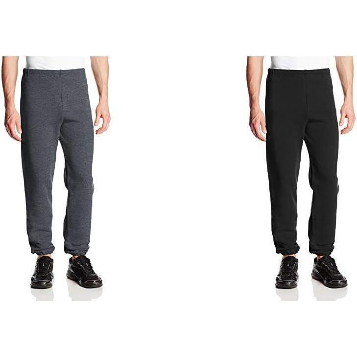 imageRussell Athletic Mens Dri Power Fleece Elastic Bottom Sweatpants Relaxed Fit Moisture Wicking with or Without Pockets2 Pack  BlackBlack Heather No Pockets