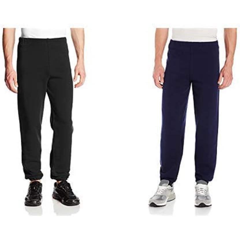 imageRussell Athletic Mens Dri Power Fleece Elastic Bottom Sweatpants Relaxed Fit Moisture Wicking with or Without Pockets2 Pack  NavyBlack No Pockets
