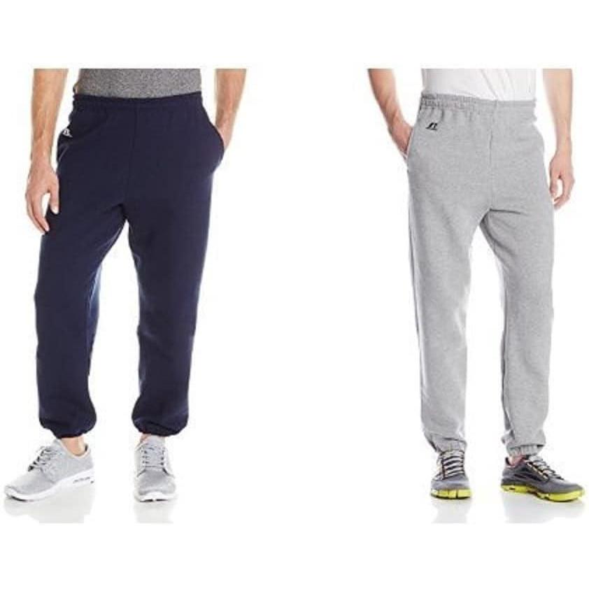 imageRussell Athletic Mens Dri Power Fleece Elastic Bottom Sweatpants Relaxed Fit Moisture Wicking with or Without Pockets2 Pack  NavyOxford With Pockets