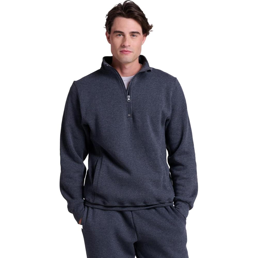 imageRussell Athletic Mens Dri Power Fleece Quarter Zip Moisture Wicking Cotton Blend Relaxed Fit Sizes S4xBlack Heather