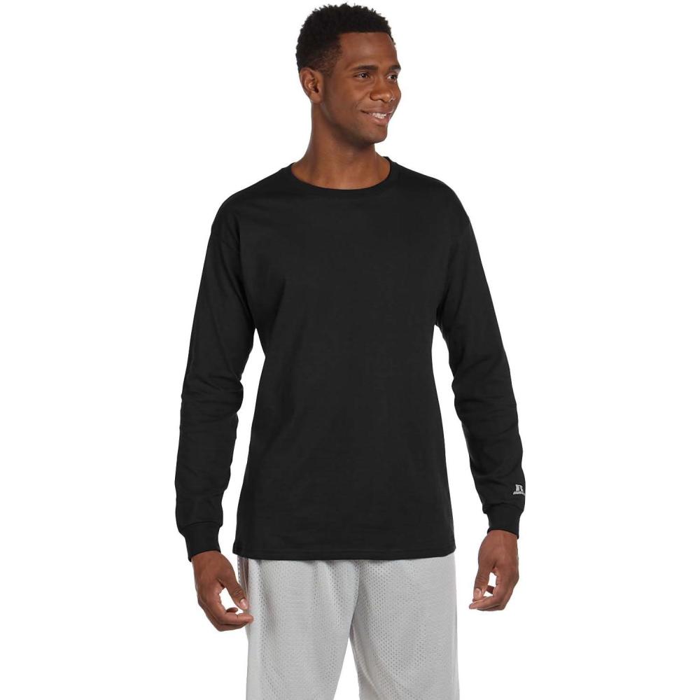 imageRussell Athletic Mens DriPower Long Sleeve Tees Moisture Wicking Odor Protection UPF 30Basic Black