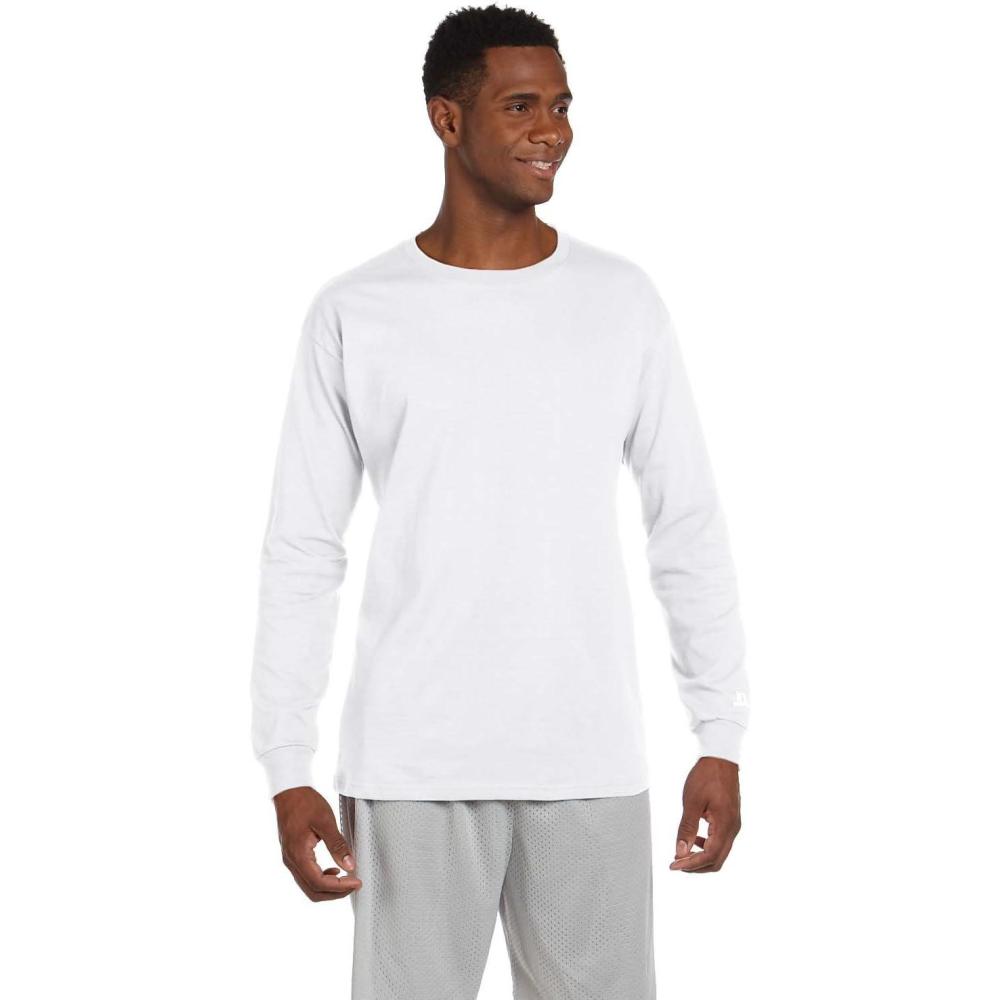 imageRussell Athletic Mens DriPower Long Sleeve Tees Moisture Wicking Odor Protection UPF 30Basic White