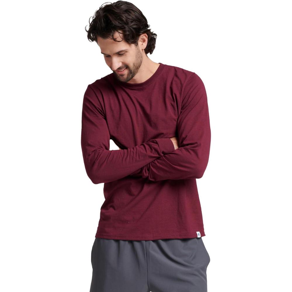 imageRussell Athletic Mens DriPower Long Sleeve Tees Moisture Wicking Odor Protection UPF 30Maroon