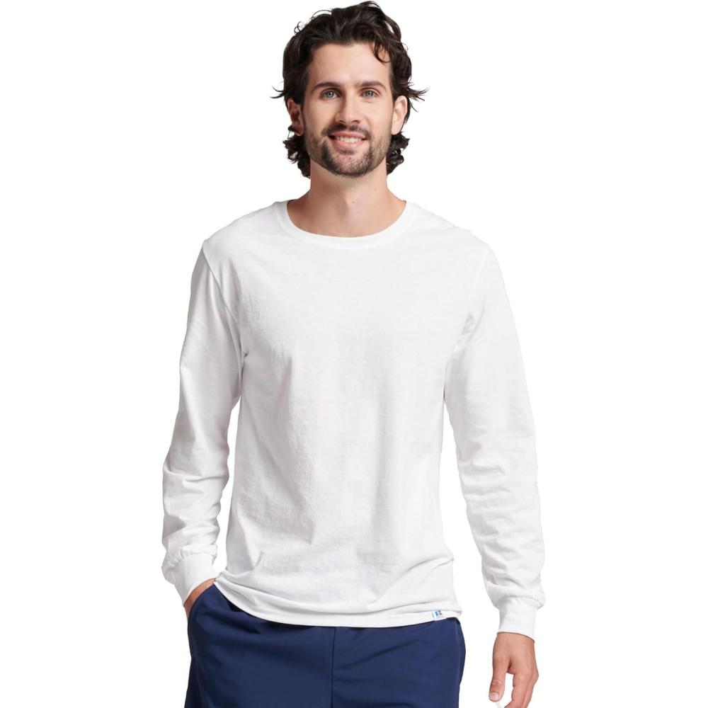 imageRussell Athletic Mens DriPower Long Sleeve Tees Moisture Wicking Odor Protection UPF 30White