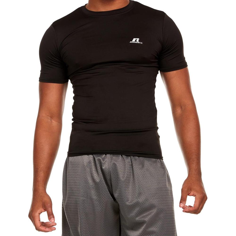imageRussell Athletic Mens Fitted Compression Crew Neck Short Sleeve T Shirt Gym Training TopBlack