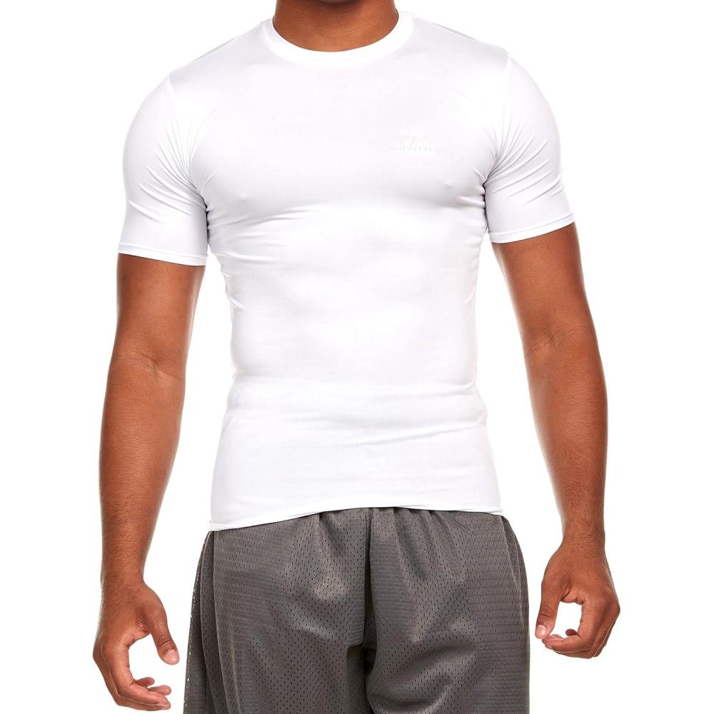 imageRussell Athletic Mens Fitted Compression Crew Neck Short Sleeve T Shirt Gym Training TopWhite