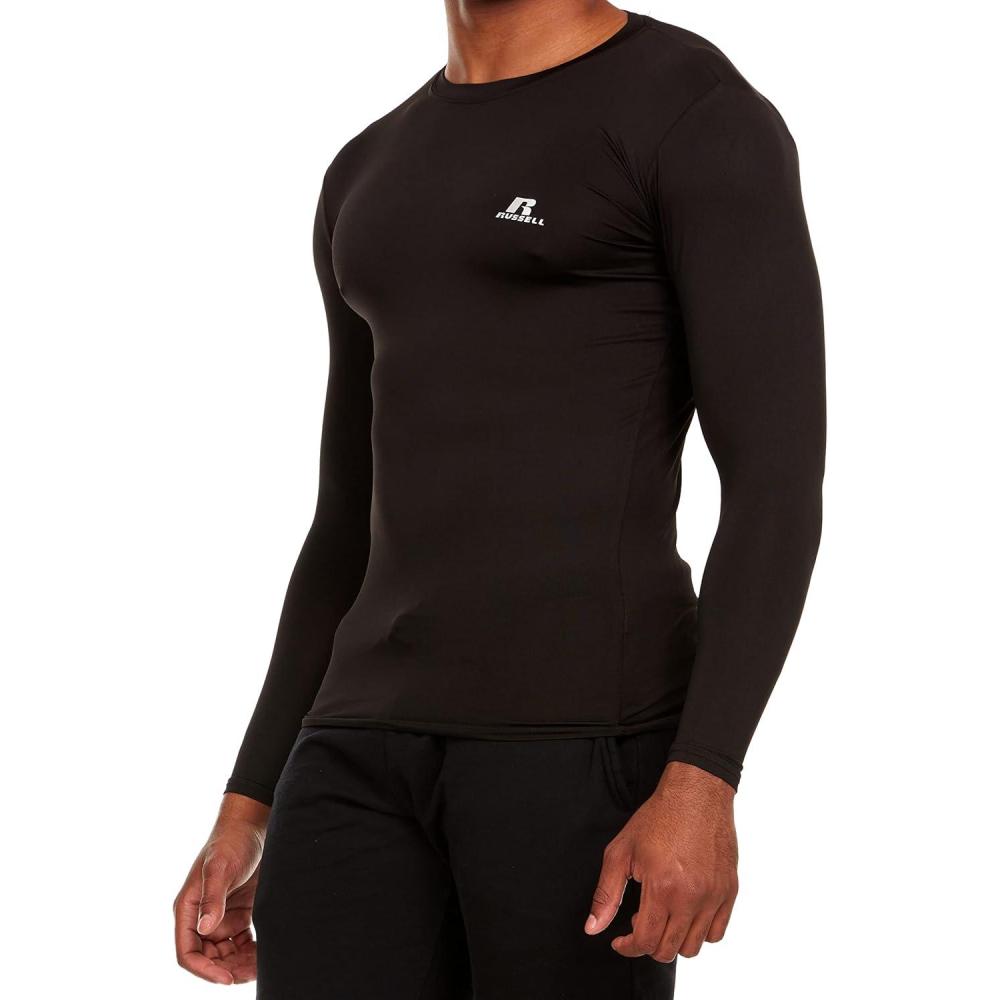 imageRussell Athletic Mens LongSleeve Compression Top Lightweight Compression Shirts for Men Running Athletic WorkoutBlack