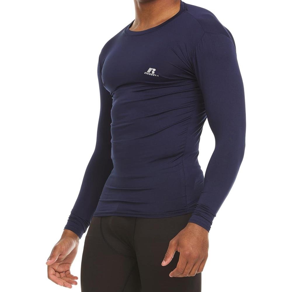 imageRussell Athletic Mens LongSleeve Compression Top Lightweight Compression Shirts for Men Running Athletic WorkoutDark Navy