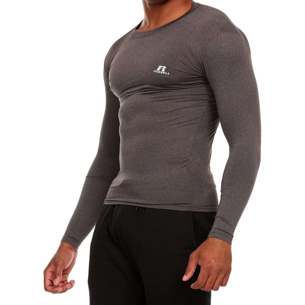 imageRussell Athletic Mens LongSleeve Compression Top Lightweight Compression Shirts for Men Running Athletic WorkoutGrey