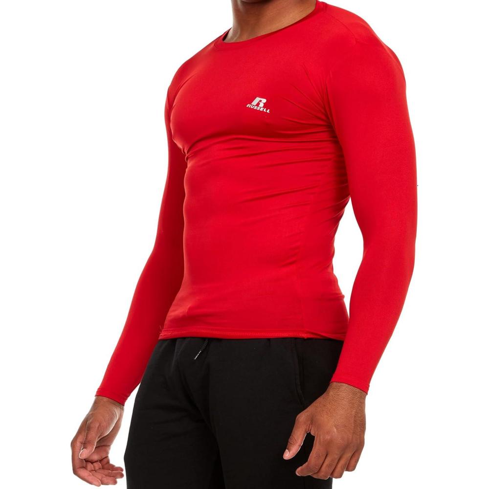 imageRussell Athletic Mens LongSleeve Compression Top Lightweight Compression Shirts for Men Running Athletic WorkoutRed