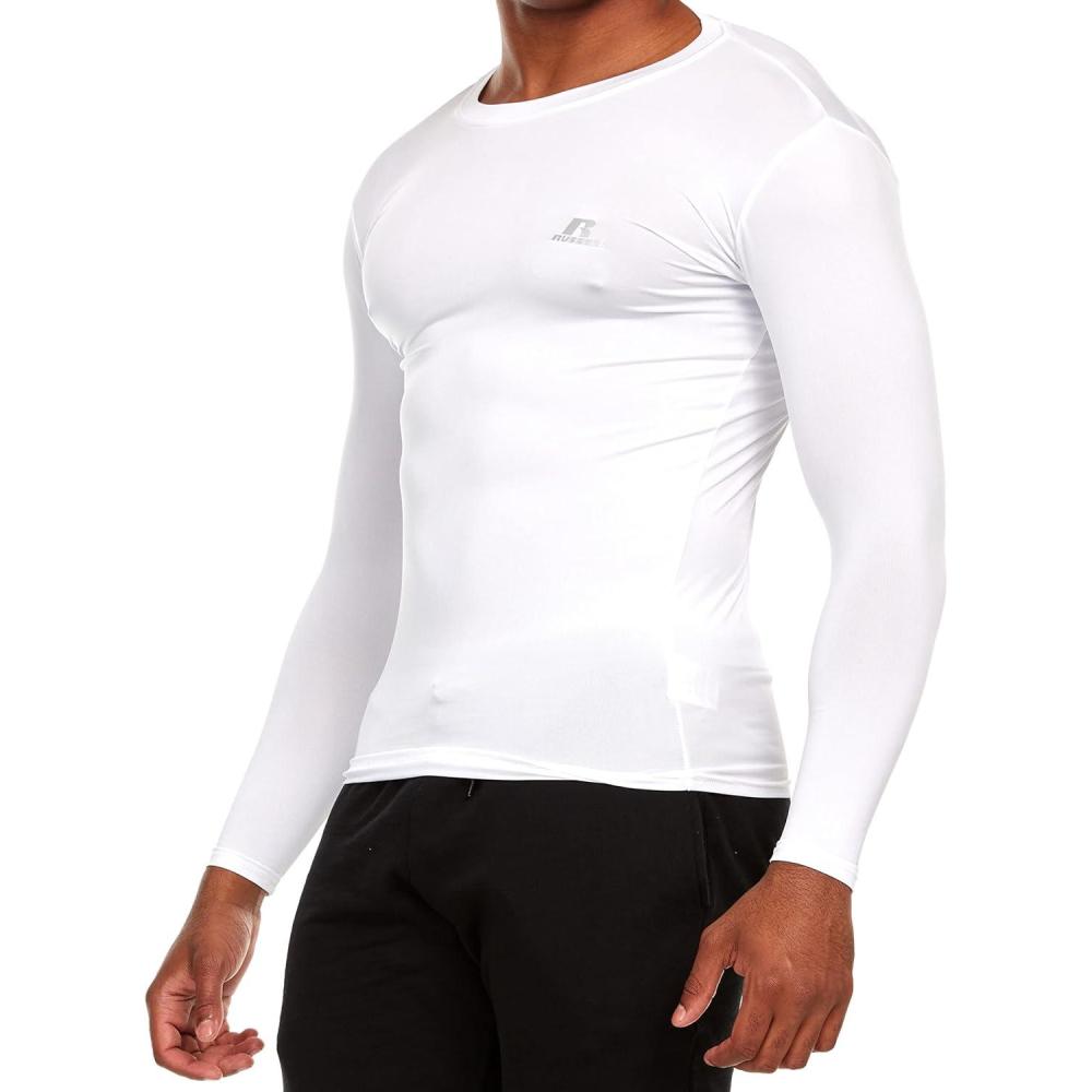 imageRussell Athletic Mens LongSleeve Compression Top Lightweight Compression Shirts for Men Running Athletic WorkoutWhite