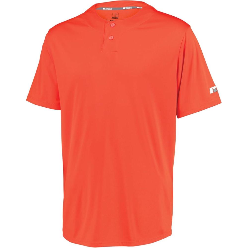 imageRussell Athletic Mens Mens 2Button Baseball Jersey  Short Sleeve MoistureWicking DriPower Performance ShirtBurnt Orange