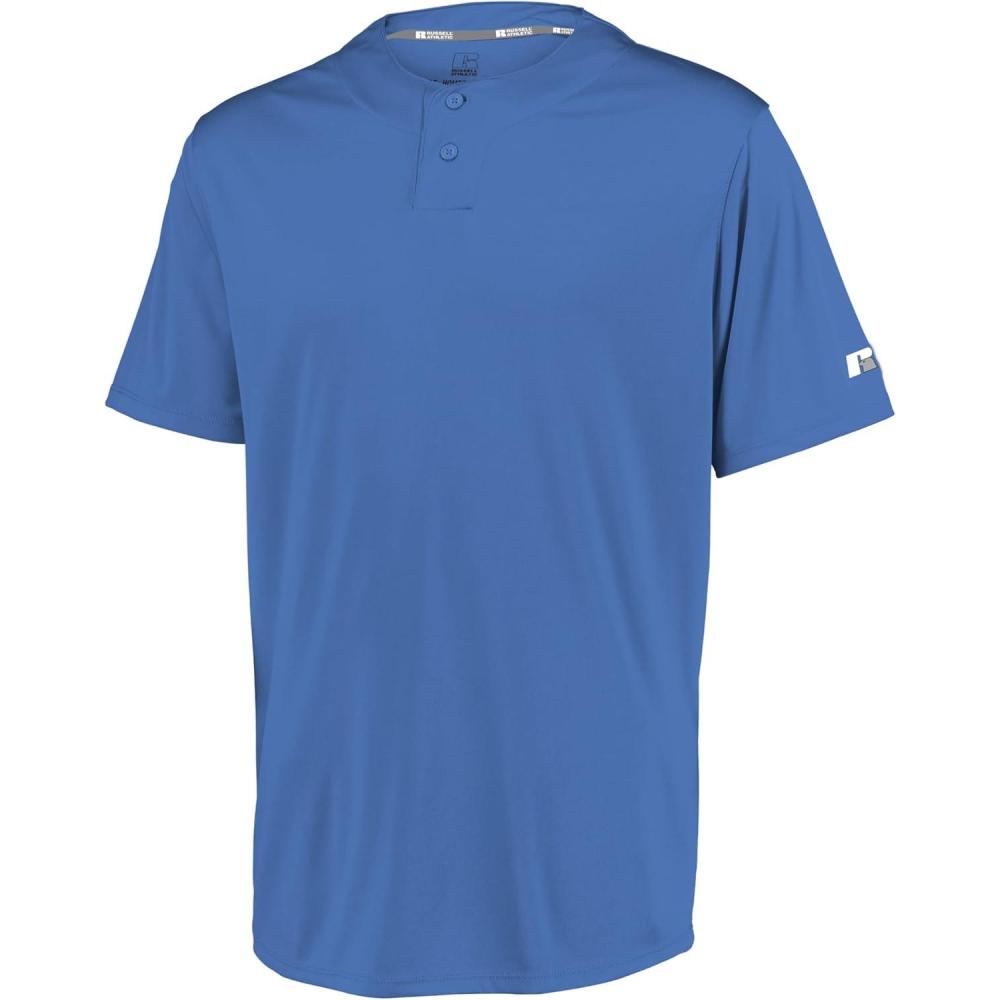 imageRussell Athletic Mens Mens 2Button Baseball Jersey  Short Sleeve MoistureWicking DriPower Performance ShirtColumbia Blue