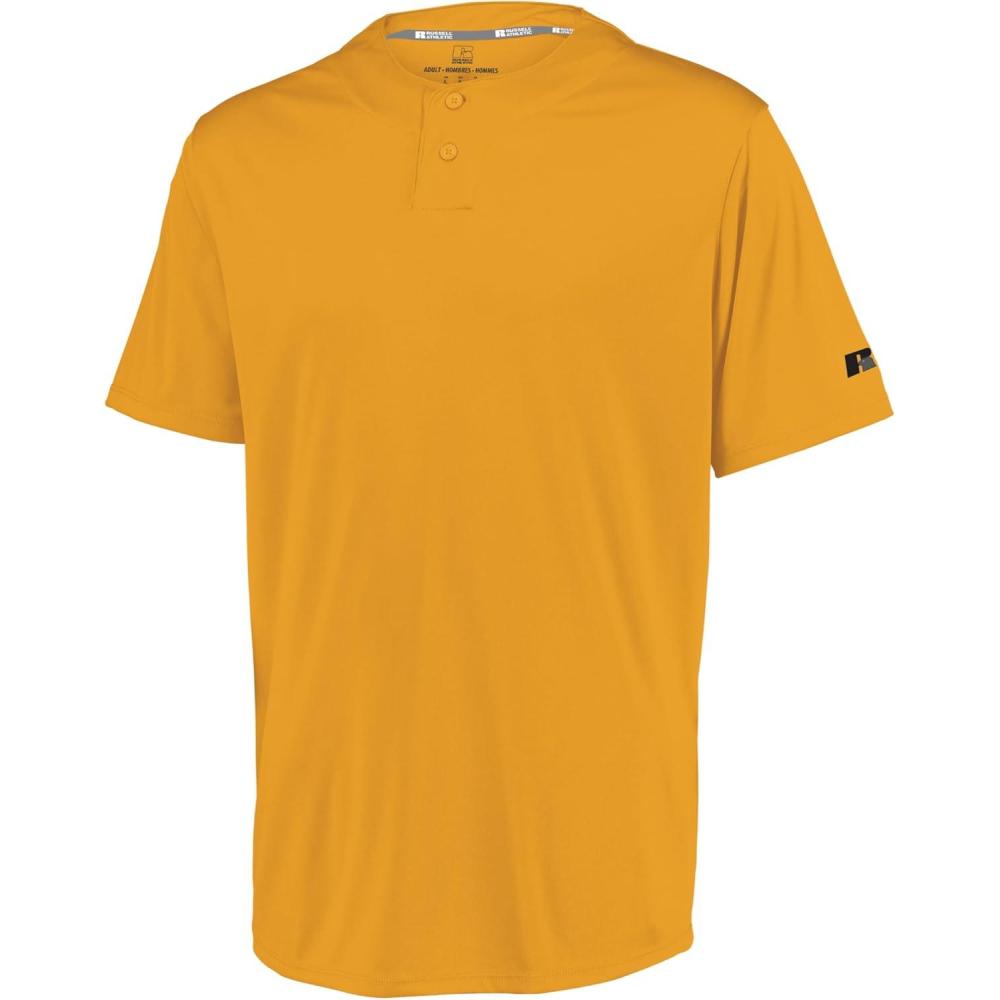 imageRussell Athletic Mens Mens 2Button Baseball Jersey  Short Sleeve MoistureWicking DriPower Performance ShirtGold