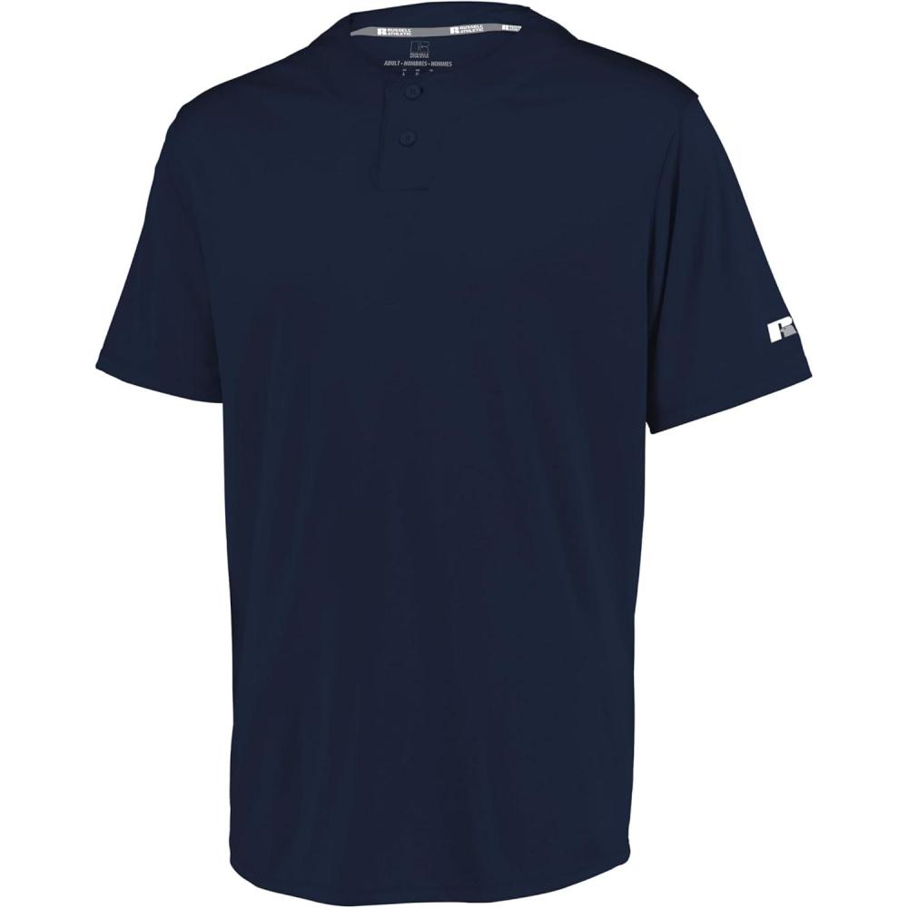 imageRussell Athletic Mens Mens 2Button Baseball Jersey  Short Sleeve MoistureWicking DriPower Performance ShirtNavy