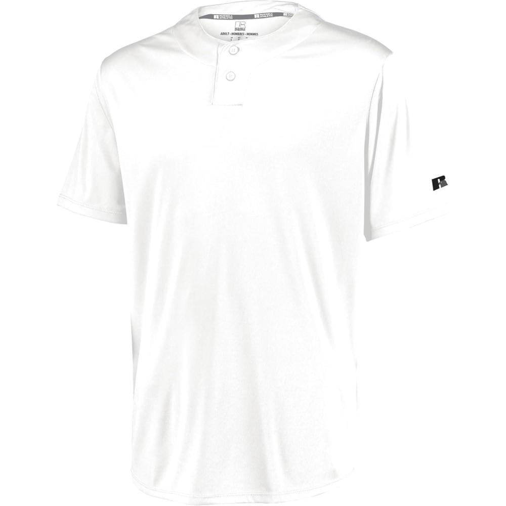 imageRussell Athletic Mens Mens 2Button Baseball Jersey  Short Sleeve MoistureWicking DriPower Performance ShirtWhite