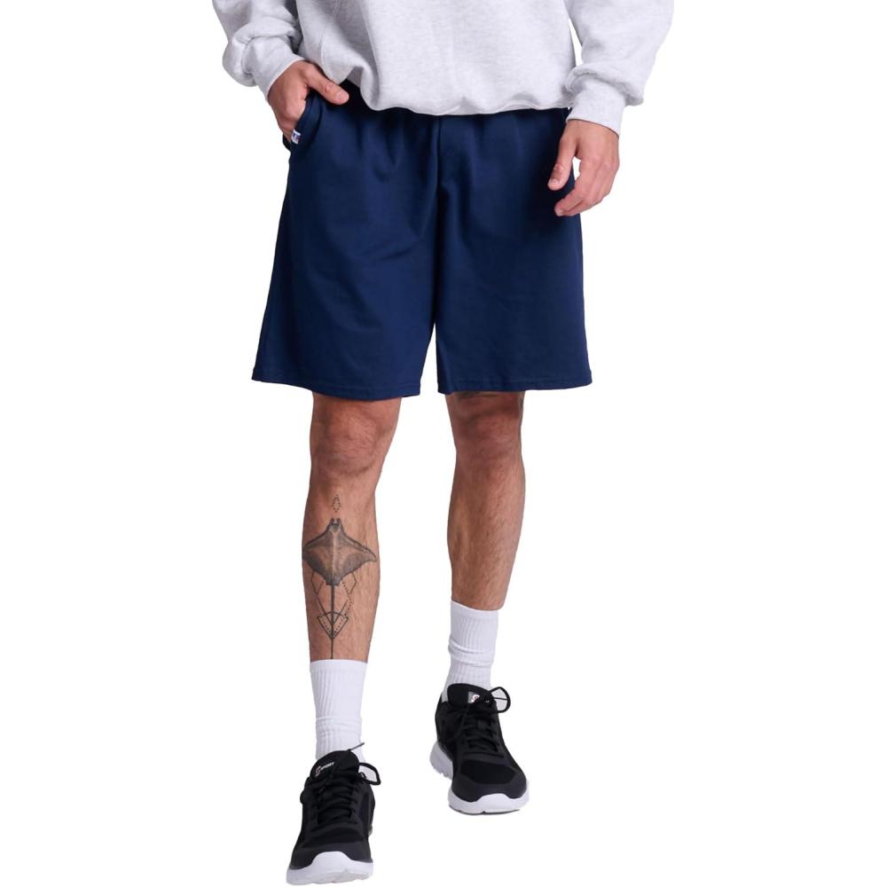 imageRussell Athletic Mens Relaxed Fit 9quot Cotton Shorts with Pockets Adjustable Elastic Waist Sizes S4XNavy
