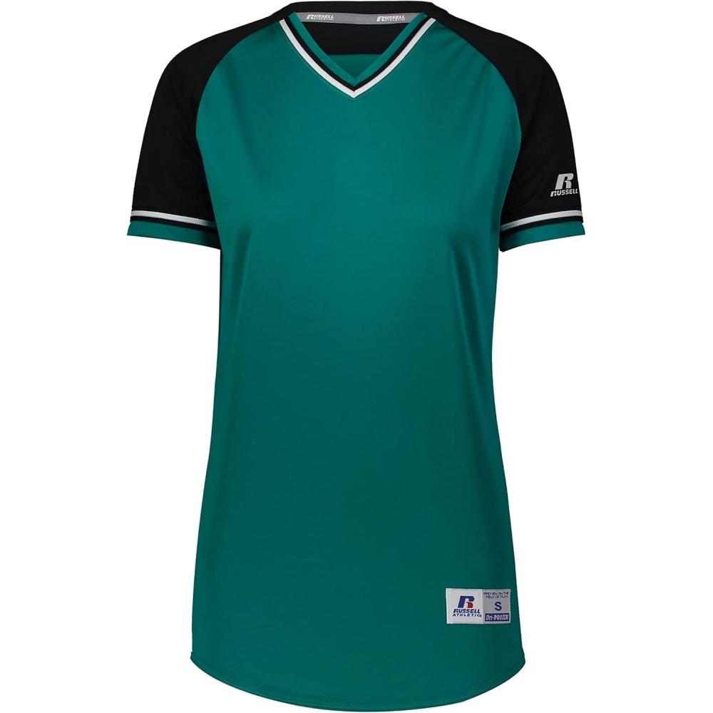 imageRussell Athletic Womens Womens VNeck Softball Jersey  Short Sleeve MoistureWicking Tee  Classic Athletic WearAquaBlackWhite