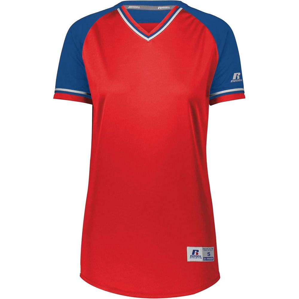 imageRussell Athletic Womens Womens VNeck Softball Jersey  Short Sleeve MoistureWicking Tee  Classic Athletic WearTrue RedRoyalWhite