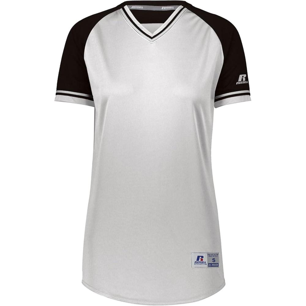 imageRussell Athletic Womens Womens VNeck Softball Jersey  Short Sleeve MoistureWicking Tee  Classic Athletic WearWhiteBlackWhite