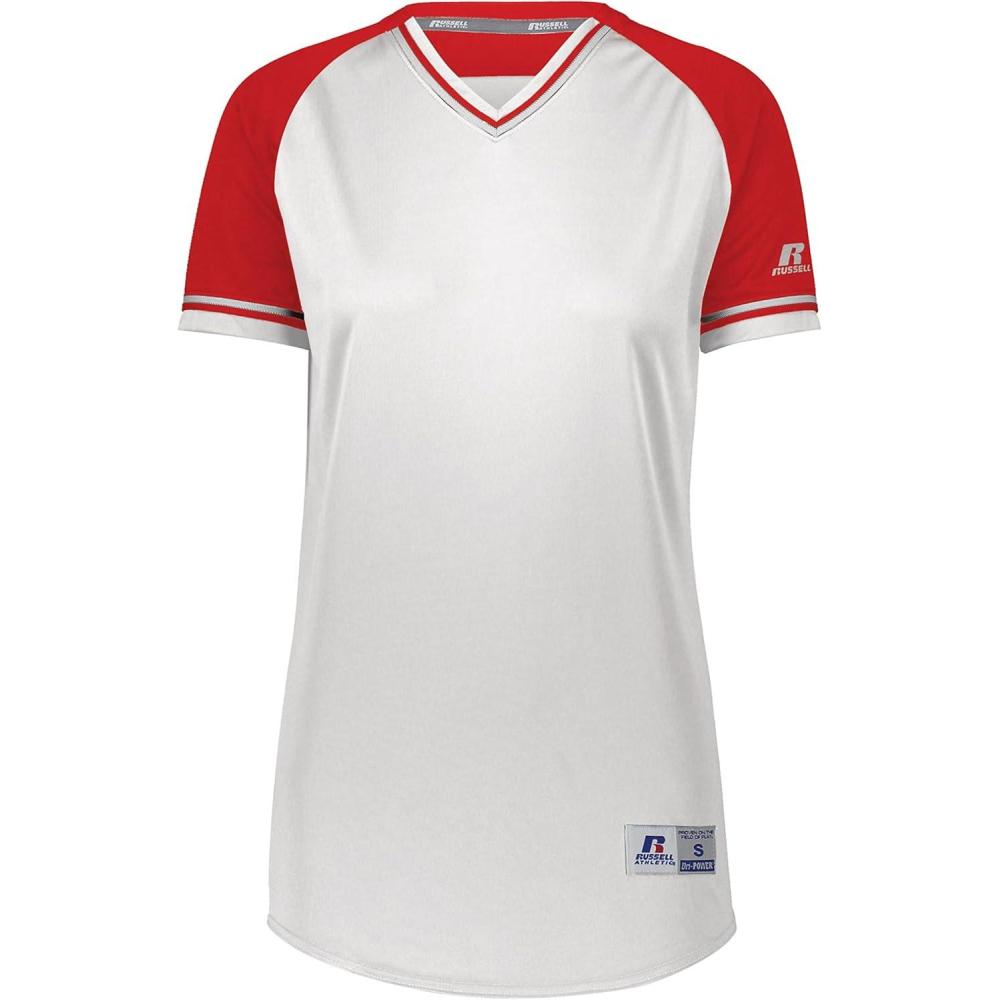 imageRussell Athletic Womens Womens VNeck Softball Jersey  Short Sleeve MoistureWicking Tee  Classic Athletic WearWhiteTrue RedWhite
