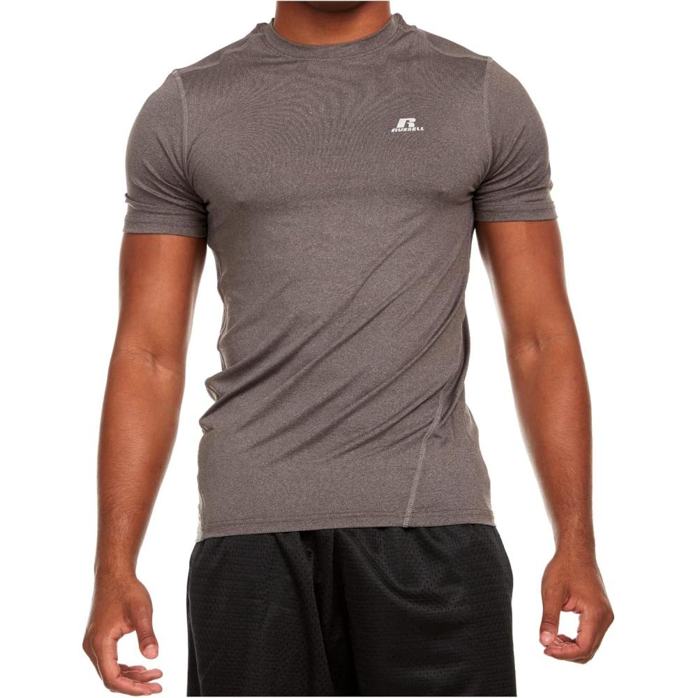 imageRussell Mens Active Athletic Fitted Not Tight DriPower Short Sleeve Performance TShirt for Gym RunningBlack Heather