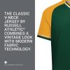 Russell Athletic Men’s Classic V-Neck Baseball Jersey: Vintage Appeal, with Dri-Power Moisture-Wicking(Dark Green/Gold/White)