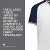 Russell Athletic Men’s Classic V-Neck Baseball Jersey: Vintage Appeal, with Dri-Power Moisture-Wicking(White/Navy/True Red)