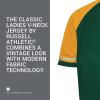 Russell Athletic Womens Women’s V-Neck Softball Jersey – Short Sleeve Moisture-Wicking Tee – Classic Athletic Wear(Dark Green/Gold/White)