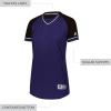 Russell Athletic Womens Women’s V-Neck Softball Jersey – Short Sleeve Moisture-Wicking Tee – Classic Athletic Wear(Purple/Black/White)
