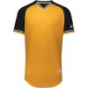 Russell Athletic Men’s Classic V-Neck Baseball Jersey: Vintage Appeal, with Dri-Power Moisture-Wicking(Gold/Black/White)