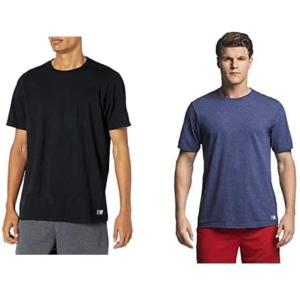 Russell Athletic Mens Dri-Power Short Sleeve Tees, Moisture Wicking, Odor Protection, UPF 30+, Sizes S-4x(2 Pack – Black/Vintage Heather Navy)