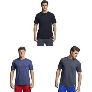 Russell Athletic Mens Dri-Power Short Sleeve Tees, Moisture Wicking, Odor Protection, UPF 30+, Sizes S-4x(3 Pack – Black/Vintage Heather Navy/Black Heather)