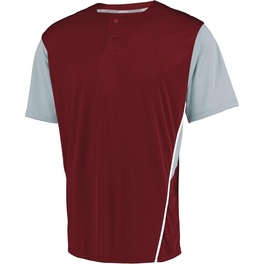 imageRussell Athletic Boys Youth TwoButton Placket Baseball Jersey Cool Stay Dry with Mesh Inserts ampamp Moisture WickingCardinalBaseball Grey