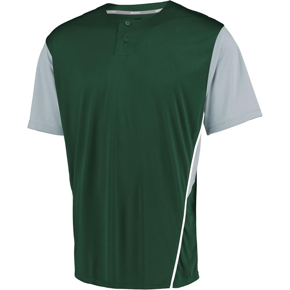imageRussell Athletic Boys Youth TwoButton Placket Baseball Jersey Cool Stay Dry with Mesh Inserts ampamp Moisture WickingDark GreenBaseball Grey