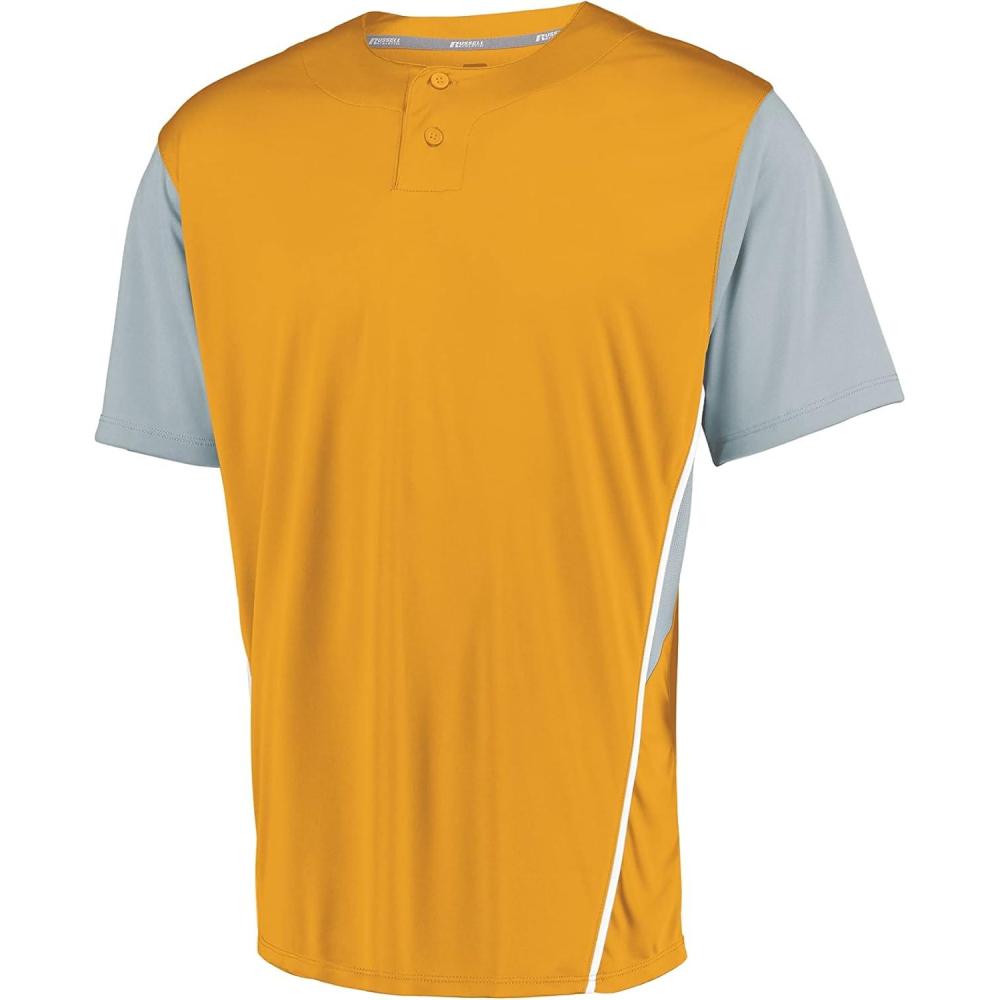 imageRussell Athletic Boys Youth TwoButton Placket Baseball Jersey Cool Stay Dry with Mesh Inserts ampamp Moisture WickingGoldBaseball Grey