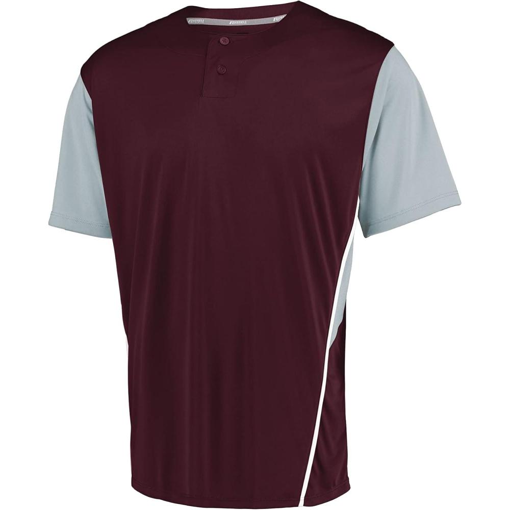 imageRussell Athletic Boys Youth TwoButton Placket Baseball Jersey Cool Stay Dry with Mesh Inserts ampamp Moisture WickingMaroonBaseball Grey