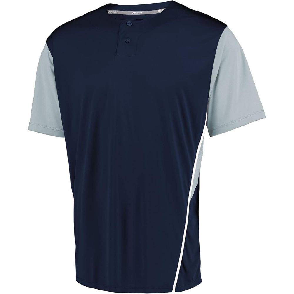 imageRussell Athletic Boys Youth TwoButton Placket Baseball Jersey Cool Stay Dry with Mesh Inserts ampamp Moisture WickingNavyBaseball Grey
