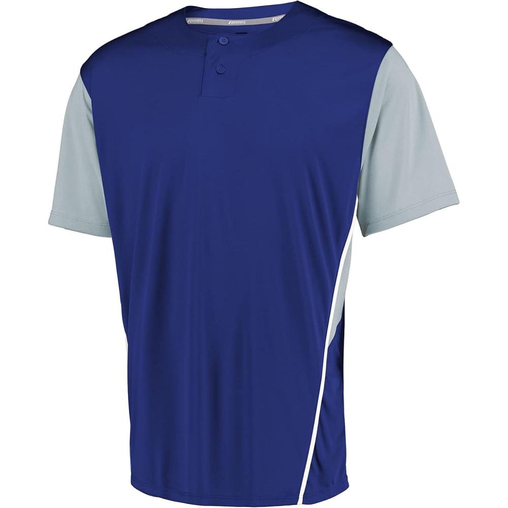 imageRussell Athletic Boys Youth TwoButton Placket Baseball Jersey Cool Stay Dry with Mesh Inserts ampamp Moisture WickingRoyalBaseball Grey