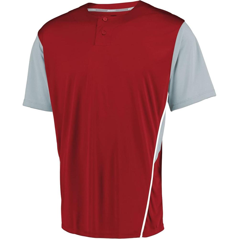 imageRussell Athletic Boys Youth TwoButton Placket Baseball Jersey Cool Stay Dry with Mesh Inserts ampamp Moisture WickingTrue RedBaseball Grey