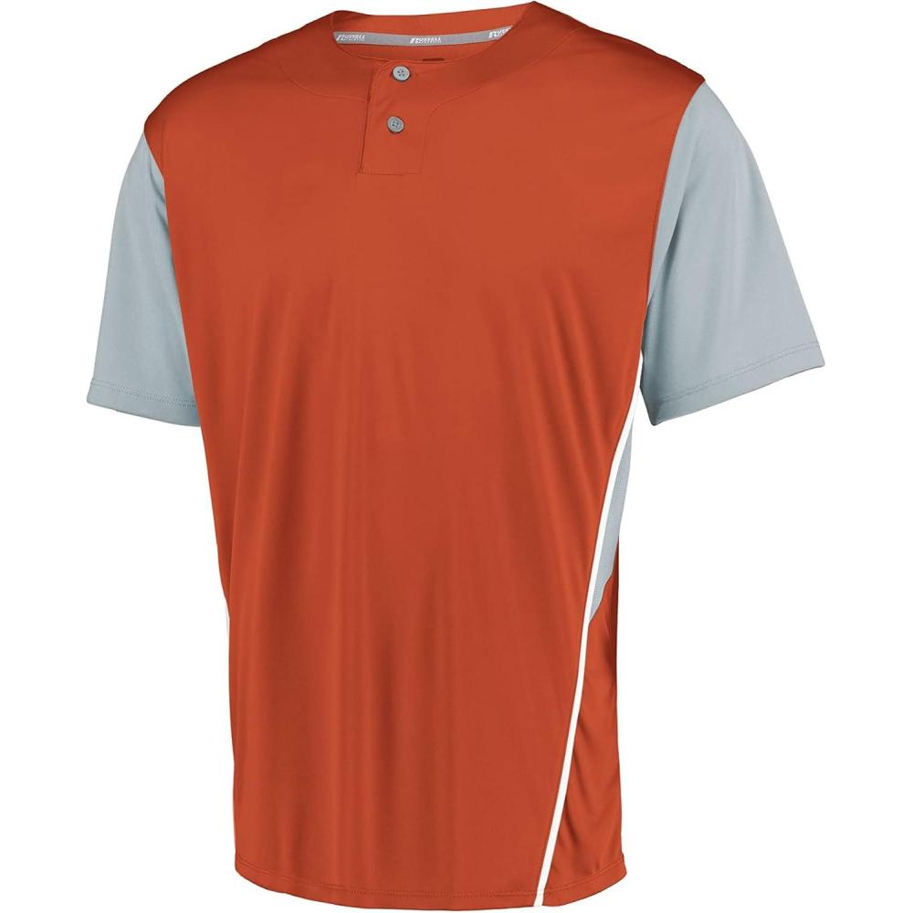 imageRussell Athletic Mens Adult Performance TwoButton Color Block Baseball Jersey Step Up Your Game with Comfort and StyleBurnt OrangeBaseball Grey