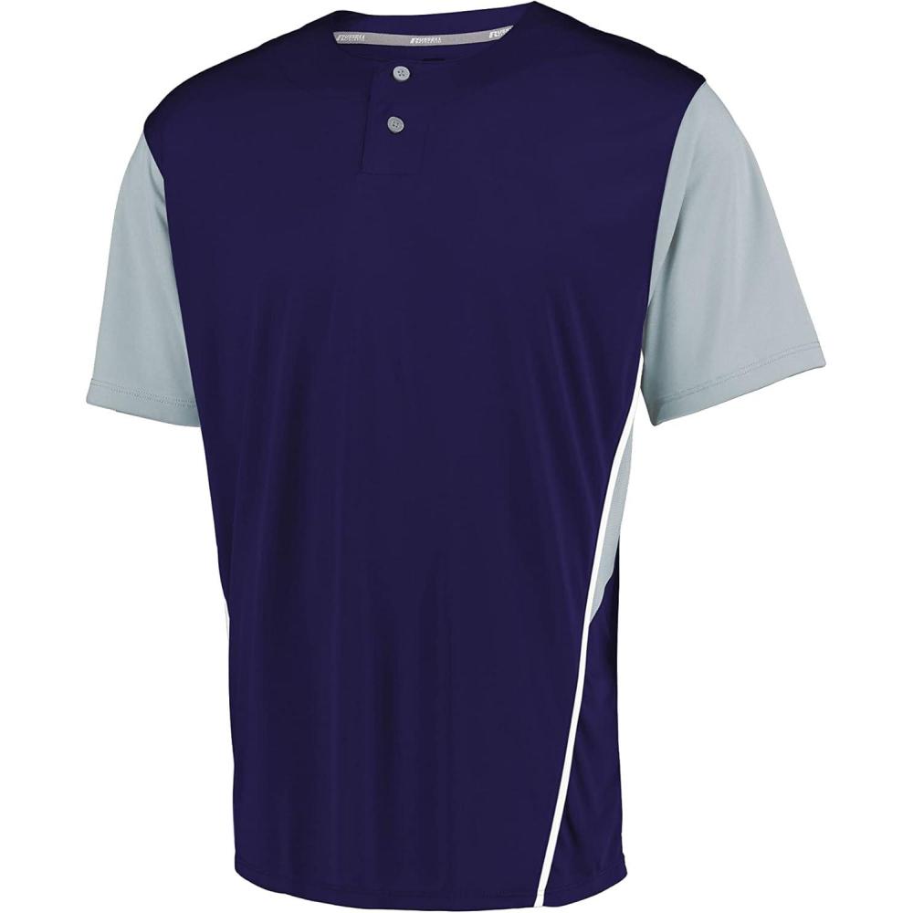 imageRussell Athletic Mens Adult Performance TwoButton Color Block Baseball Jersey Step Up Your Game with Comfort and StylePurpleBaseball Grey