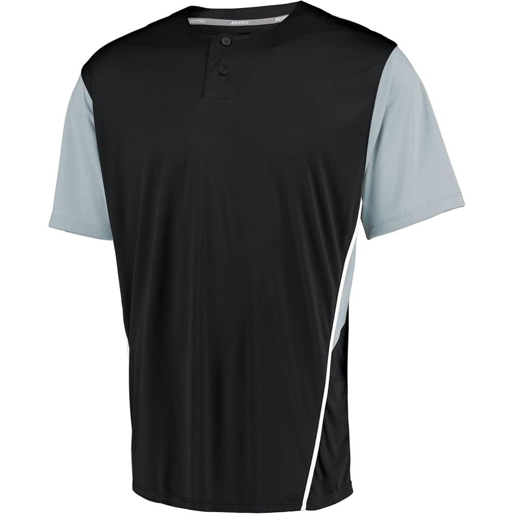 imageRussell Athletic XLarge Youth TwoButton Placket Baseball Jersey Cool Stay Dry with Mesh Inserts ampamp Moisture WickingBlackBaseball Grey