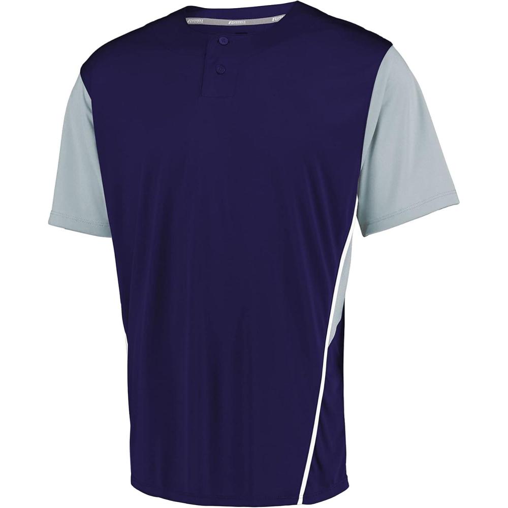 imageRussell Athletic XLarge Youth TwoButton Placket Baseball Jersey Cool Stay Dry with Mesh Inserts ampamp Moisture WickingPurpleBaseball Grey
