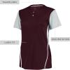 Russell Athletic 2-Button Color Block Jersey-Stylish Short Sleeve Baseball & Softball Shirt for Active Women(Maroon/Baseball Grey)