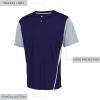 Russell Athletic Men’s Adult Performance Two-Button Color Block Baseball Jersey: Step Up Your Game with Comfort and Style(Purple/Baseball Grey)